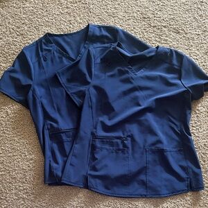 Navy Blue V-Neck Medical Scrub Tops - Set of 2